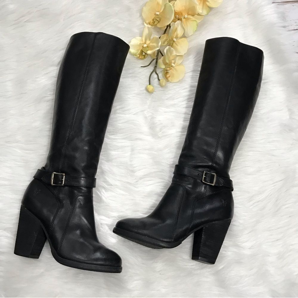 Frye Black Heeled Tall Patty Riding Boots Size 5.5 leather